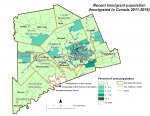 Figure 1.7.6: Recent immigrant population (immigrated to Canada 2011-2016) by dissemination area