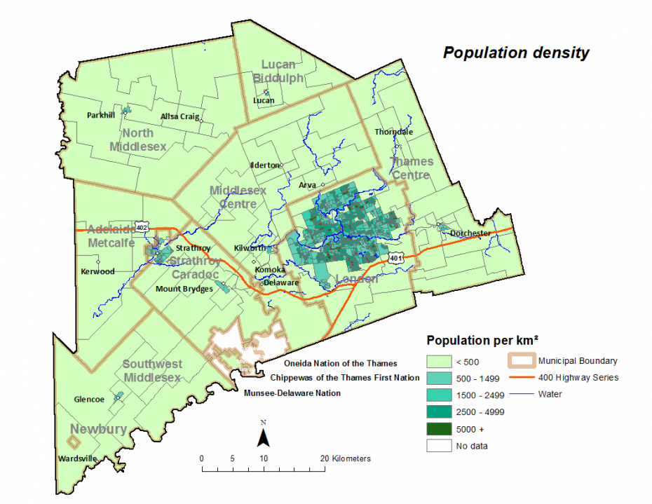 Figure 1.2.4: Population density by dissemination area 