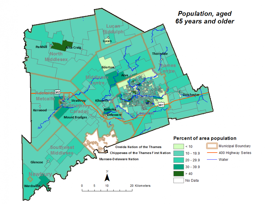 Figure 1.3.4 Population (age 65+) by dissemination area