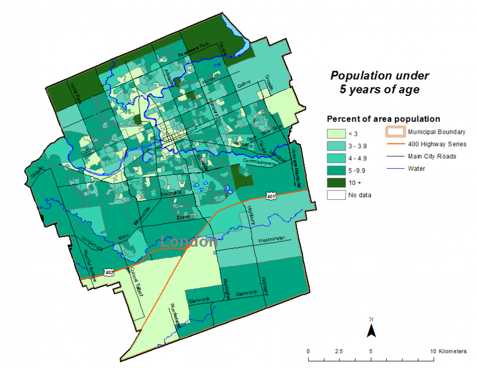 Figure 1.3.5 Population (age 0-4) by dissemination area