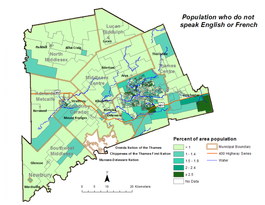 Figure 1.8.3: Population who do not speak English or French by dissemination area