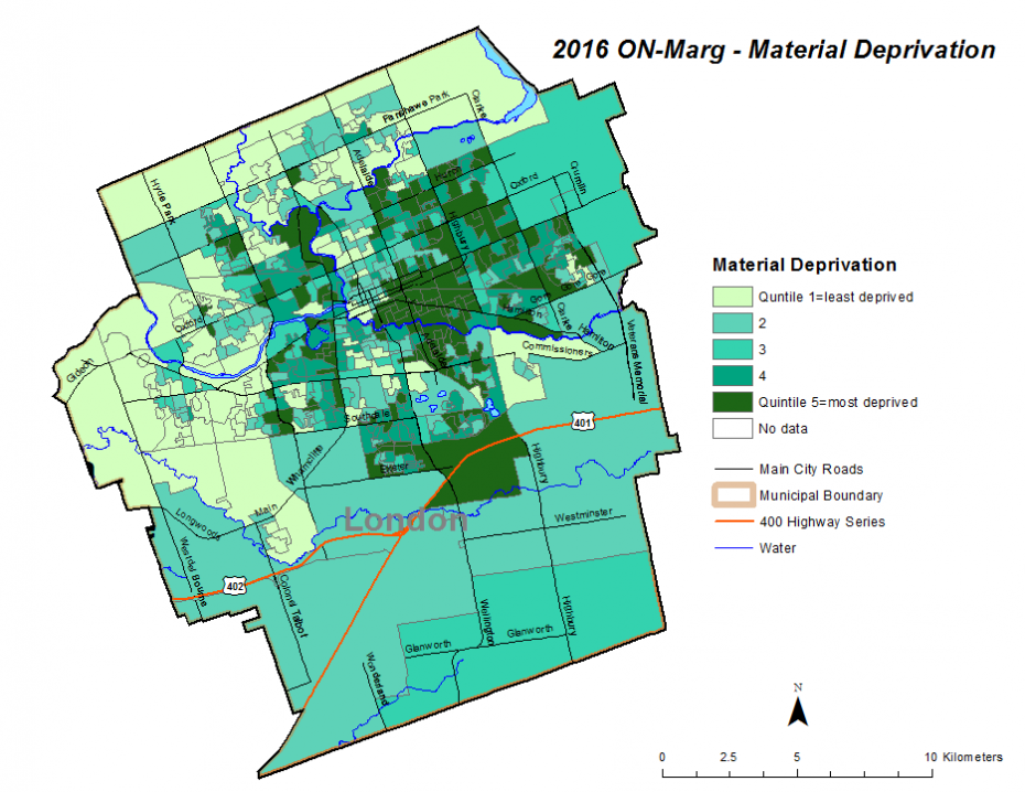 Figure 2.3.10: Material deprivation quintiles by dissemination area