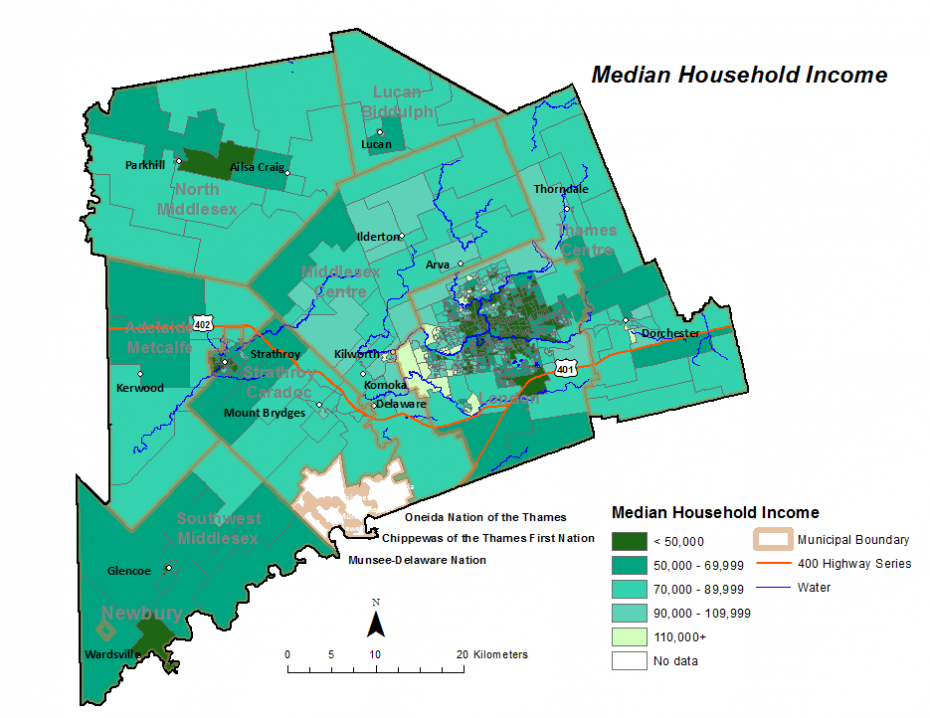 Figure 2.3.2: Median after-tax income for private households by dissemination area