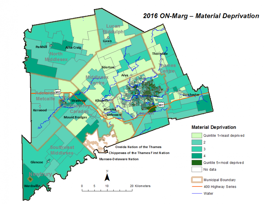 Figure 2.3.9: Material deprivation quintiles by dissemination area