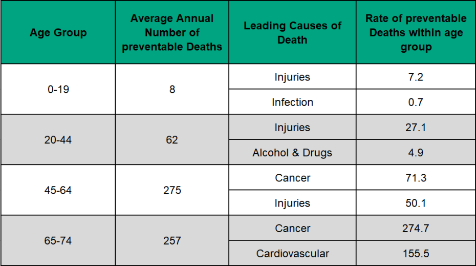 Figure 3.5.6: Preventable mortality by cause group (top 2), (age <75), rate per 100,000 age group population