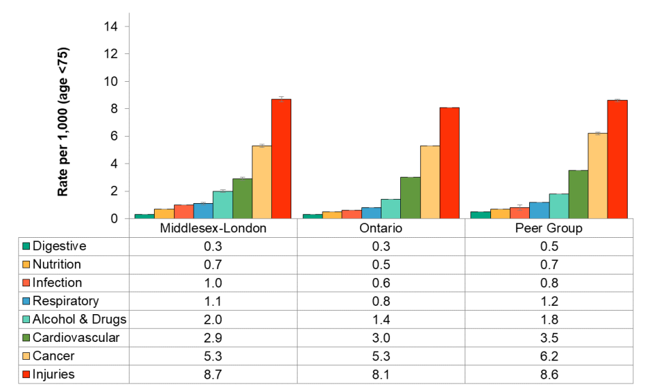 Figure 3.6.4: Preventable potential years of life lost by cause group, rate per 1,000, age <75